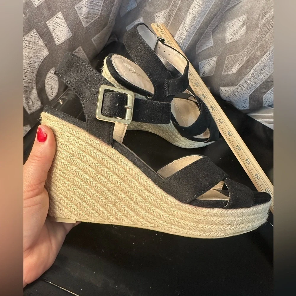 Montego Bay Club Women’s Espadrille Platform Black Wedge Sandals Size 7.5